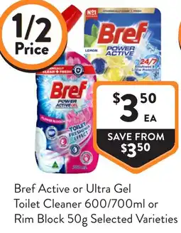 Foodworks Bref Active or Ultra Gel Toilet Cleaner or Rim Block offer