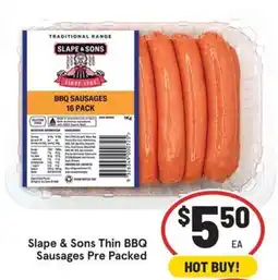 IGA Slape & Sons Thin BBQ Sausages Pre Packed offer
