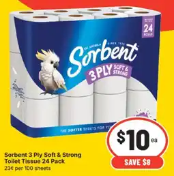 Supa Valu Sorbent 3 Ply Soft & Strong Toilet Tissue offer