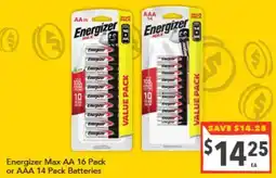 Supa Valu Energizer Max AA or AAA Batteries offer