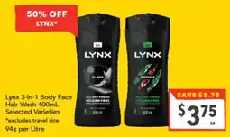 Supa Valu Lynx 3 in 1 Body Face Hair Wash offer