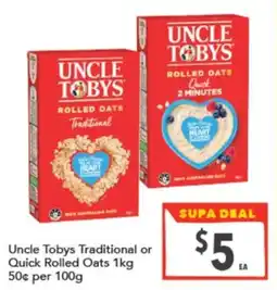 Supa Valu Uncle Tobys Traditional or Quick Rolled Oats offer