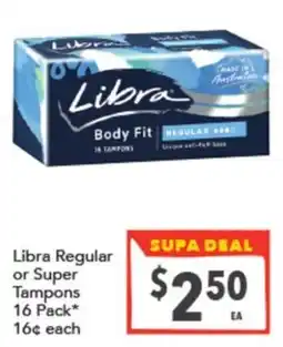 Supa Valu Libra Regular or Super Tampons offer