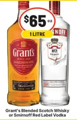 Supa Valu Grants Blended Scotch Whisky or Smirnoff Red Label Vodka offer