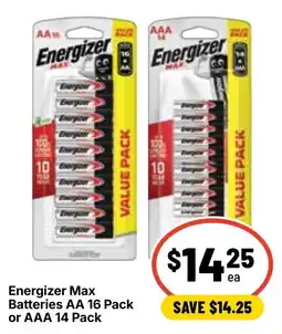 Ritchies Energizer Max Batteries AA or AAA offer