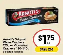 Ritchies Arnotts Original Water Crackers or Vita Weat Crackers offer