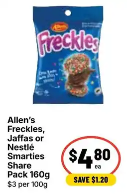 Ritchies Alle's Freckles Jaffas or Nestlé Smarties Share Pack offer