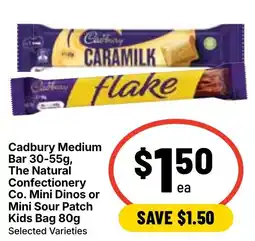 Ritchies Cadbury Medium Bar The Natural Confectionery Co Mini Dinos or Mini Sour Patch Kids Bag offer