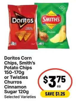 Ritchies Doritos Corn Chips Smiths Potato Chips or Twisties Churros Cinnamon Sugar offer