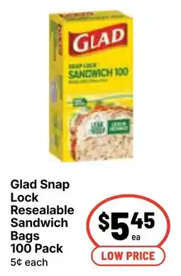 Ritchies Glad Snap Lock Resealable Sandwich Bags offer