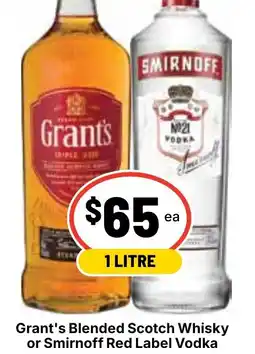 Ritchies Grants Blended Scotch Whisky or Smirnoff Red Label Vodka offer