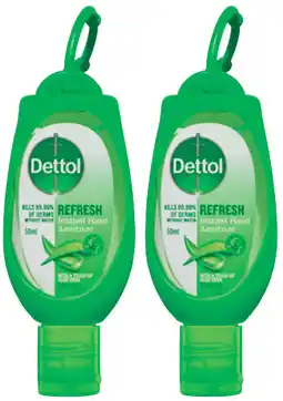 Amcal Pharmacies Dettol Antibacterial Instant Hand Sanitiser Refresh Green Clip offer