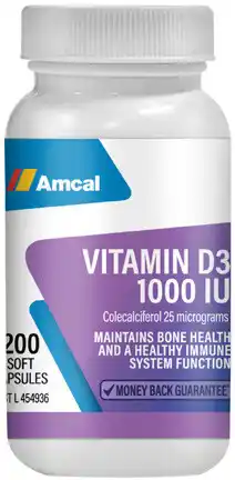 Amcal Pharmacies Amcal Vitamin D3 1000 IU 200 Capsules offer