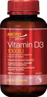 Amcal Pharmacies Microgenics Vitamin D3 1000IU 200 Capsules offer