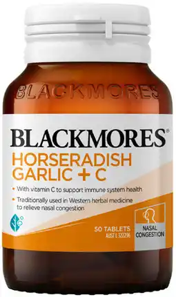 Amcal Pharmacies Blackmores Horseradish Garlic + C 50 Tablets offer
