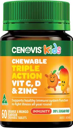 Amcal Pharmacies Cenovis Kids Chewable Triple Action C, D & Zinc 60 Tablets offer