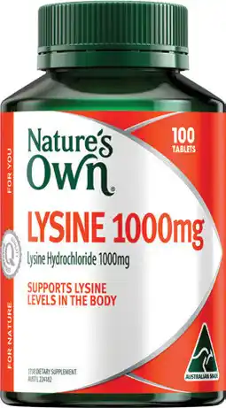 Amcal Pharmacies Nature’s Own Lysine 1000mg 100 Tablets offer