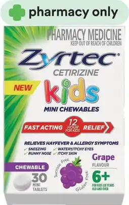 Priceline Zyrtec Cetirizine Kids Mini Chewables Grape Flavour 30 Tablets offer