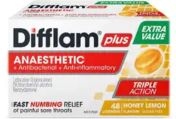 Priceline Difflam Plus Anaesthetic + Antibacterial + Anti-Inflammatory Honey Lemon Flavour 48 Lozenges offer