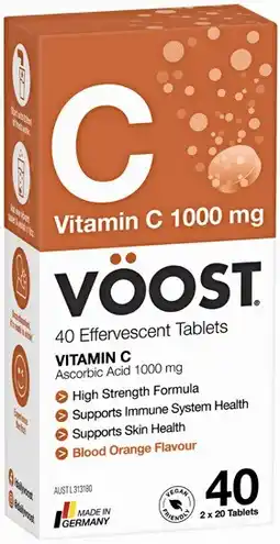 Priceline Vöost Vitamin C 1000mg Blood Orange Flavour 40 Effervescent Tablets offer