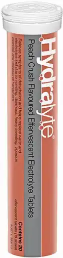 Priceline Hydralyte Peach Crush Flavoured Electrolyte 20 Effervescent Tablets offer