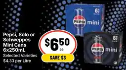 Ritchies Pepsi Solo or Schweppes Mini Cans offer