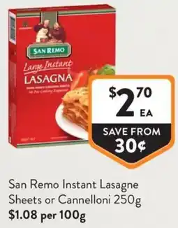 IGA Liquor San Remo Instant Lasagne Sheets or Cannelloni offer