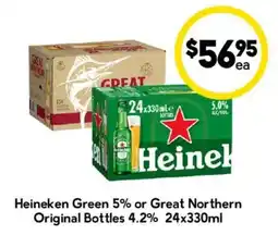 Drakes Heineken Green 5% or Great Northern Original Bottles 4.2% offer