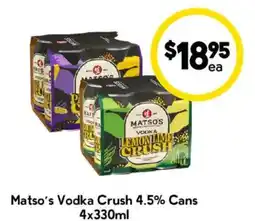 Drakes Matso's Vodka Crush 4.5% Cans offer