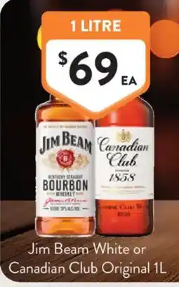 Foodworks Jim Beam White or Canadian Club Original offer