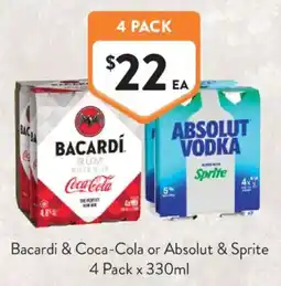 Foodworks Bacardi & Coca-Cola or Absolut & Sprite offer