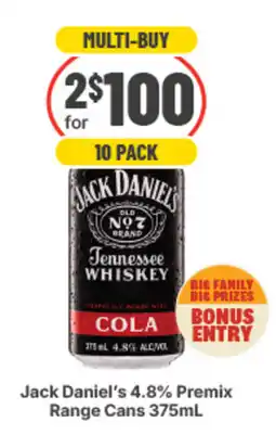 IGA Liquor Jack Daniel's 4.8% Premix Range Cans offer