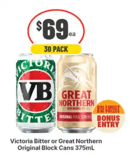 IGA Liquor Victoria Bitter or Great Northern Original Block Cans offer