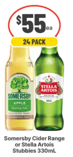 IGA Liquor Somersby Cider Range or Stella Artois Stubbies offer
