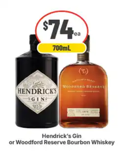 IGA Liquor Hendrick's Gin or Woodford Reserve Bourbon Whiskey offer