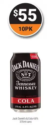 Super Cellars Jack Daniel's & Cola 4.8% cans offer