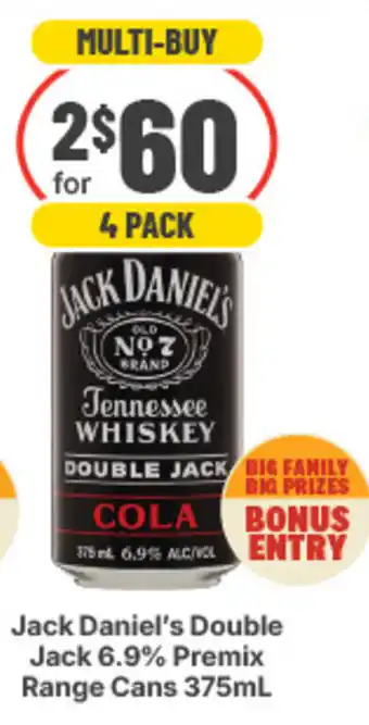Jack Daniel's Double Jack 6.9% Premix Range Cans