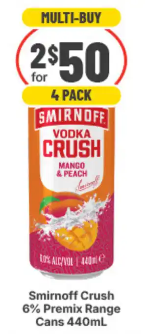 Smirnoff Crush 6% Premix Range Cans