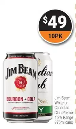 Super Cellars Jim Beam White or Canadian Club Premix 4.8% Rangecans offer