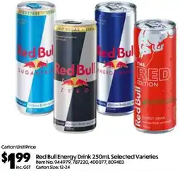C-Store Distribution Red Bull Energy Drink Selected Varieties offer