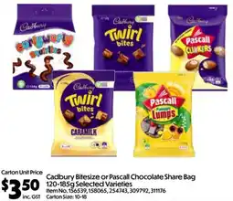 C-Store Distribution Cadbury Bitesize or Pascall Chocolate Share Bag Selected Varieties offer