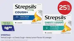 Health Save Strepsils Herbal Cough + or Chesty Cough + Honey Lemon Flavour offer