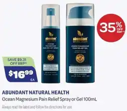 Health Save Abundant natural health Ocean Magnesium Pain Relief Spray or Gel offer
