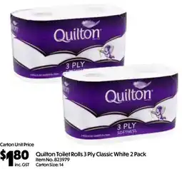 C-Store Distribution Quilton Toilet Rolls 3 Ply Classic White offer