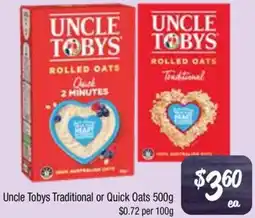 Farmer Jack's Uncle Tobys Traditional or Quick Oats offer