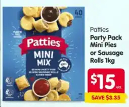 Spar Patties Party Pack Mini Pies or Sausage Rolls offer