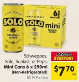 Spar Schweppes, Solo, Sunkist, or Pepsi Mini Cans offer