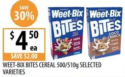 Supabarn Weet-bix bites cereal selected varieties offer