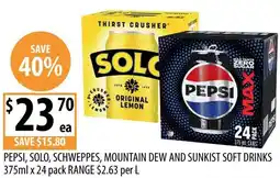 Supabarn Pepsi, solo, schweppes, mountain dew and sunkist soft drinks range offer