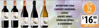Supabarn Milton park ,cabernet sauvignon, shiraz, saignee shiraz, sparkling shiraz & chardonnay offer